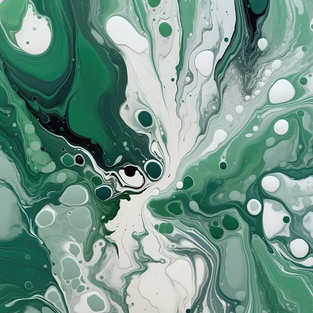 Abstract green tones ink splashes background