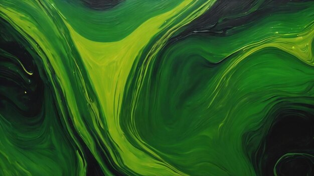 Abstract green tones liquid oil painting illustration on black background