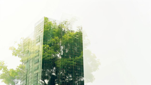 Abstract of green tree and modern building in the city Double exposure