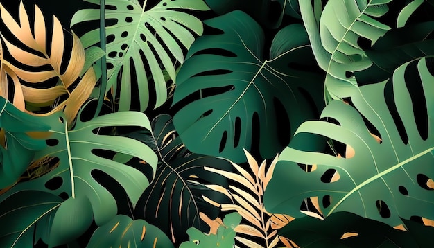 Abstract green tropical leaves background Generative AI Generative AI