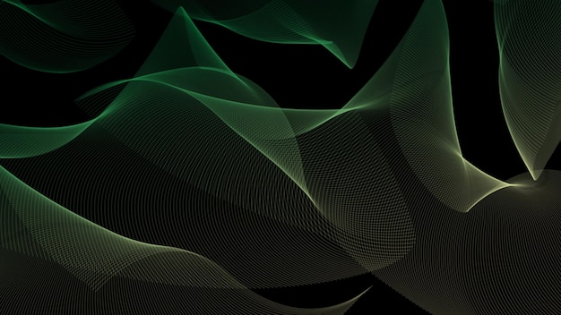 Abstract green waves on a black background