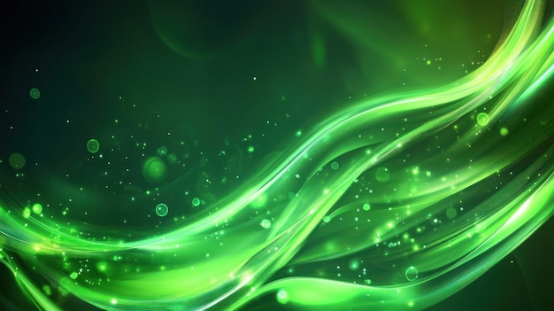 abstract green waves with shimmering lights
