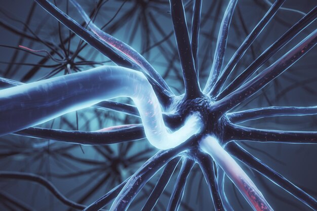 Foto sfondo grigio astratto del neurone concetto scientifico rendering 3d