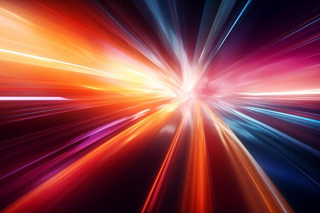 추상적인 성장 속도 빛은 디지털 미래의 배경에서 빠르게 움직입니다.