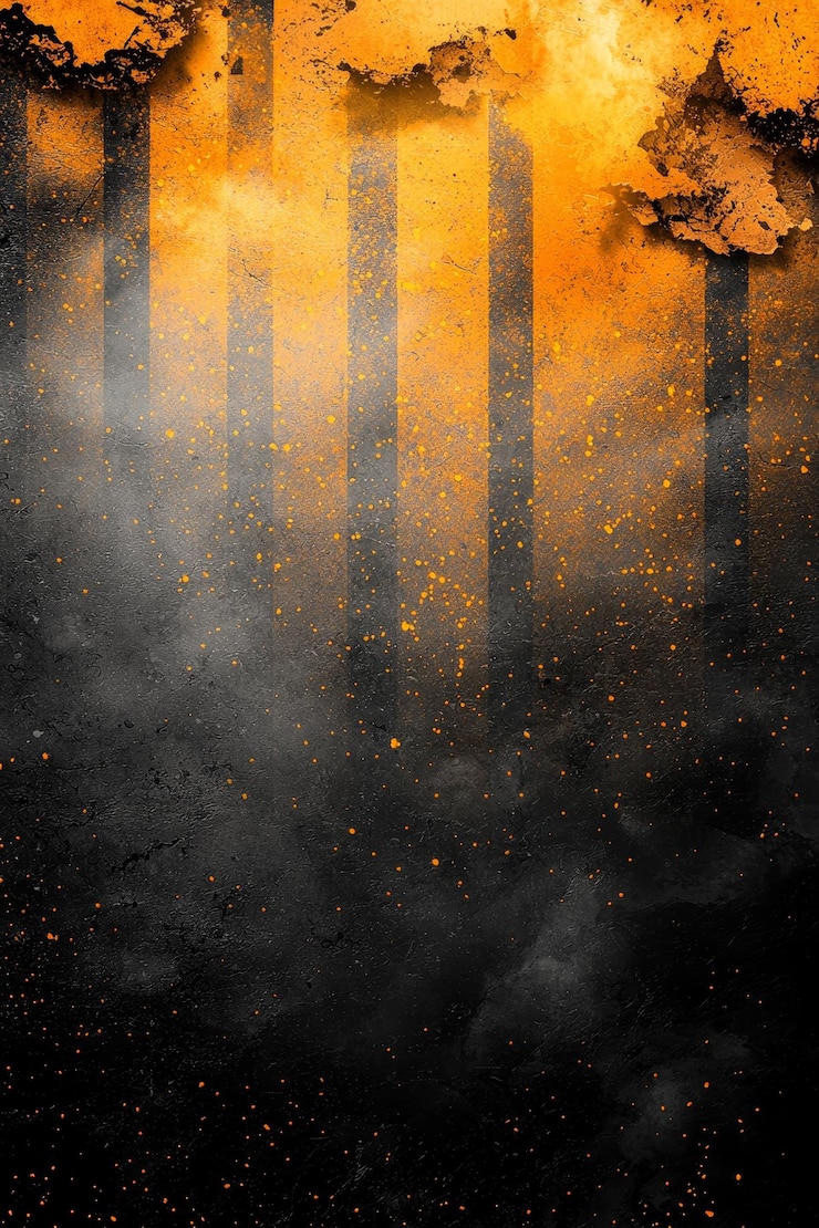 Photo abstract grunge background with black stripes on orange