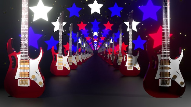 Абстрактная вечеринка на гитаре фон 3d визуализация