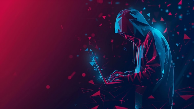 Abstract hacker with laptop on technology dark background Cyber attack and cyber security concepts