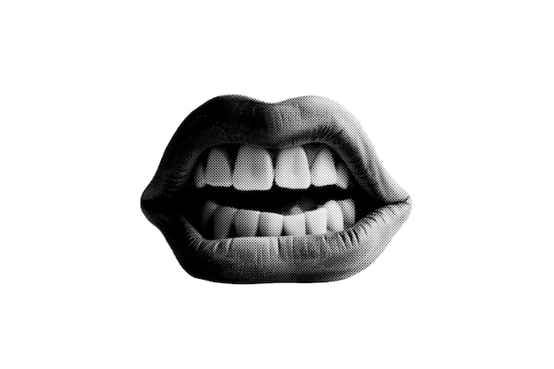 Photo abstract halftone mouth collage element trendy grunge design element