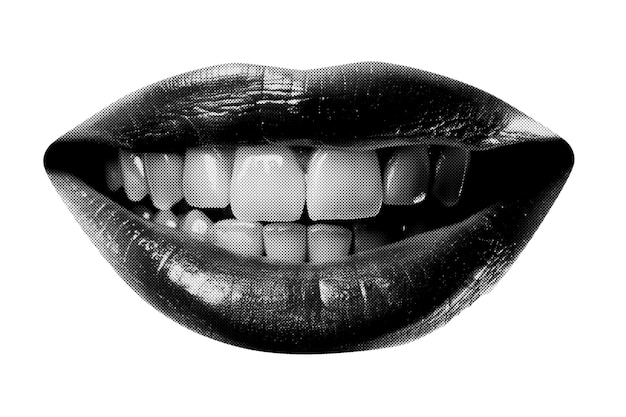 抽象的なハーフトーン 笑顔の口 コラージュ要素 トレンディなグランジデザイン要素