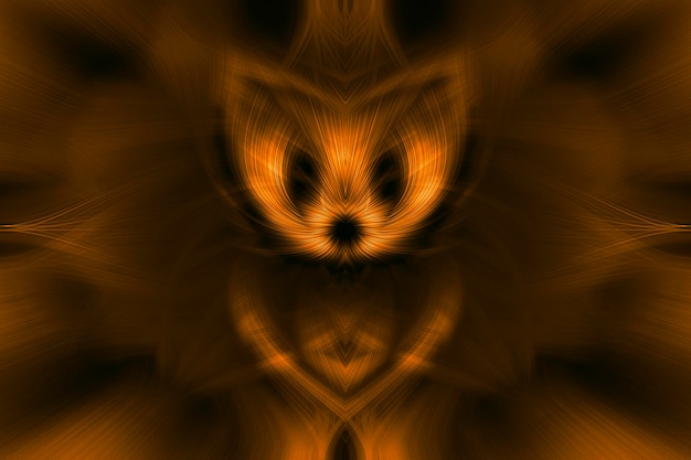 Abstract Halloween animal face symmetric digital line art colorful light beams of orange color