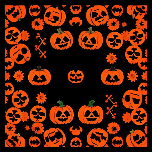 Photo abstract halloween background with orange pumpkins skeletons skulls and ghosts