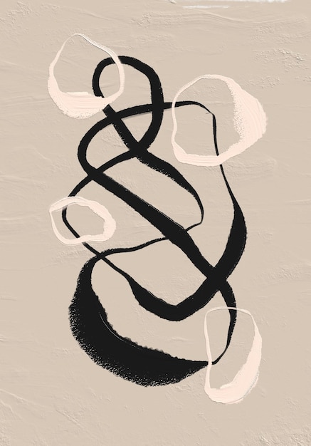 Абстрактная ручная роспись минималистской бежевой и черной линии искусства композиции