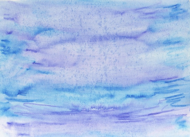 冬の自然、トウヒの木、夕日の空と抽象的な手描きの水彩風景。紙に手描きの絵。明るい芸術的な絵画。