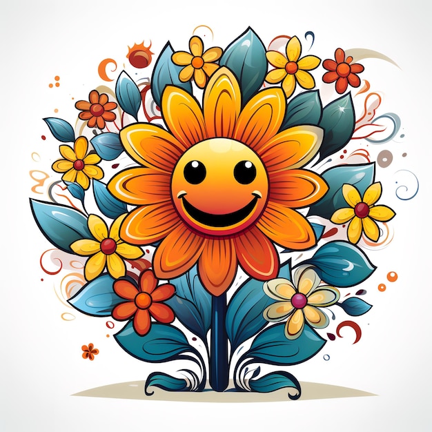 Abstract happy cartoon cute smiling decorative flower