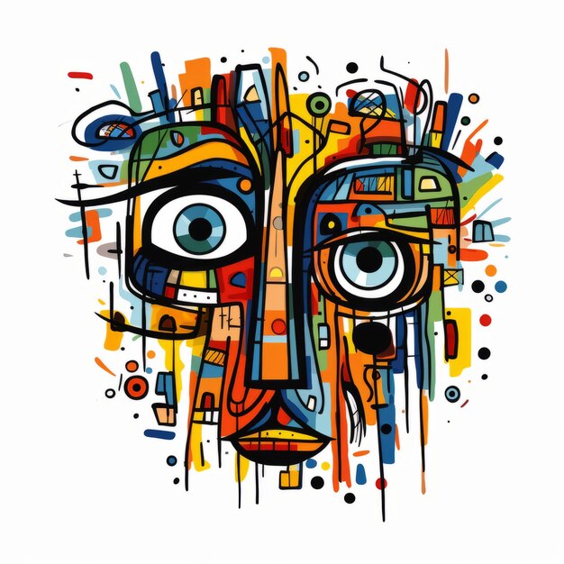 Photo abstract head with colorful background street art characters with mesoamerican influences