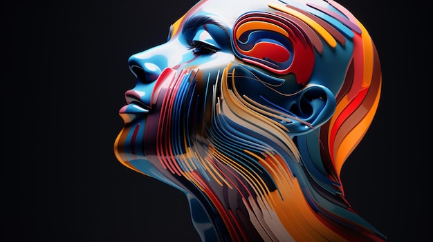 Abstract head with colorful lines