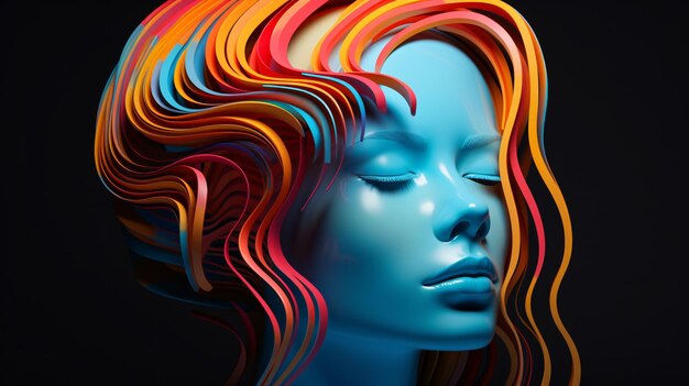 Abstract head with colorful lines