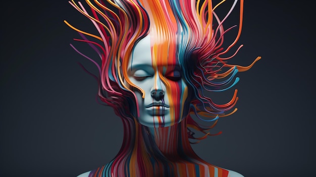 Abstract head with colorful lines
