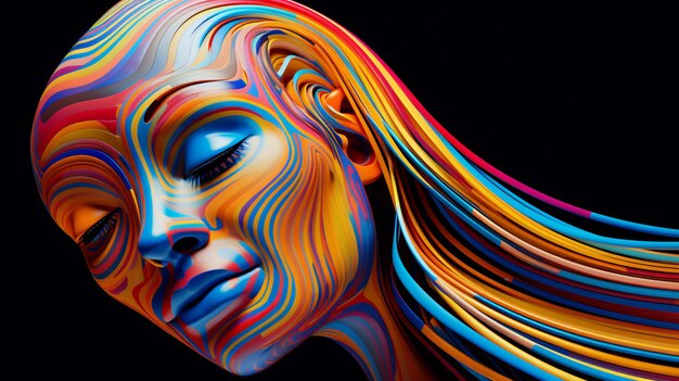 Abstract head with colorful lines