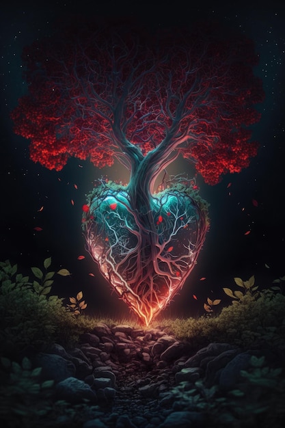 Abstract Heart in Forest Illustration