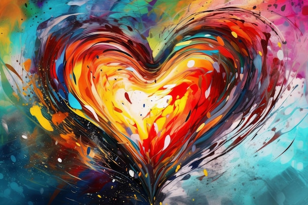 Абстрактная живопись сердца в стиле uhd изображения красочный реализм яркие фрески масляные картины сгенерированные ИИ