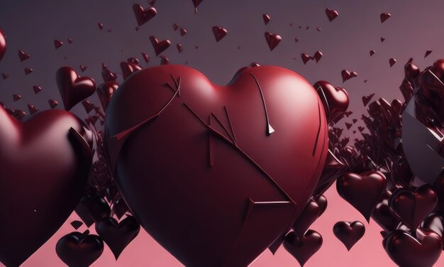 Abstract heart shapes flying as Valentine's Day concept