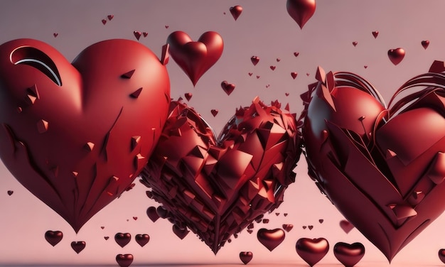 Abstract heart shapes flying as Valentine's Day concept