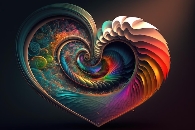 Abstract heart with a spiral of colors and shapes