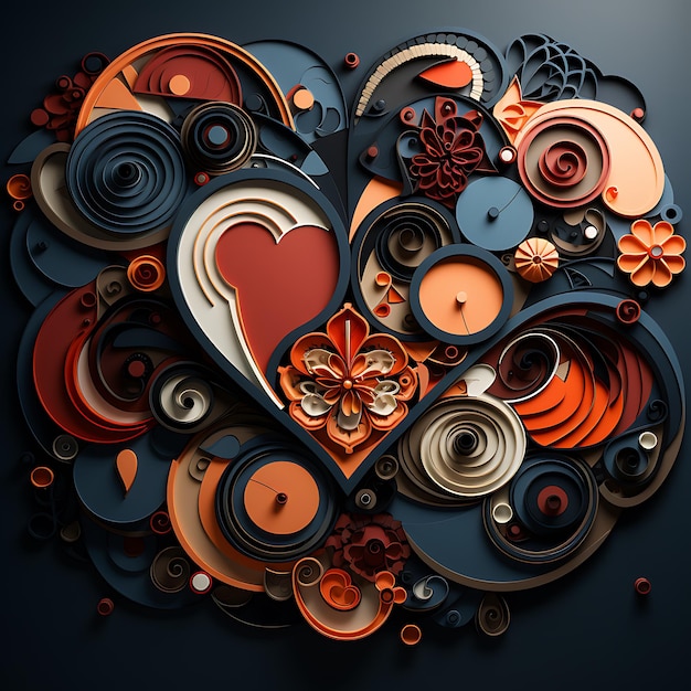 abstract hearts in shapes of items in 3d 4k