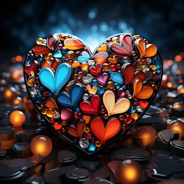 abstract hearts in shapes of items in 3d 4k