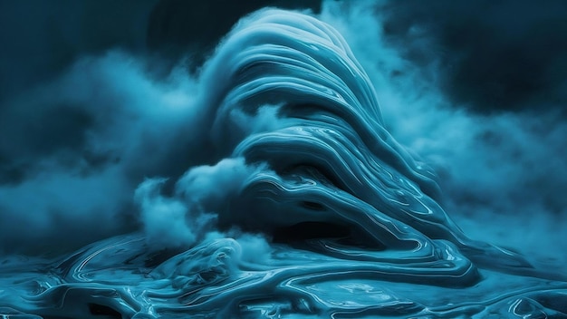 Abstract heavy azure fog in liquid