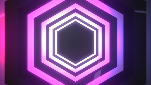 Abstract hexagon pink neon frame.