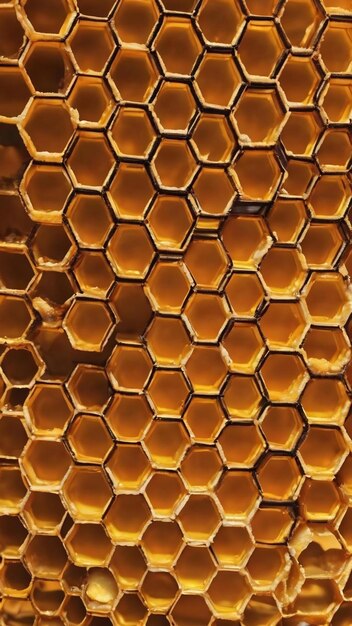 Abstract hexagon structure is honeycomb from bee hive filled with golden honey honeycomb summer comp