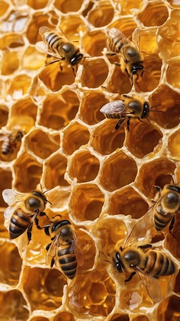 Abstract hexagon structure is honeycomb from bee hive filled with golden honey honeycomb summer comp