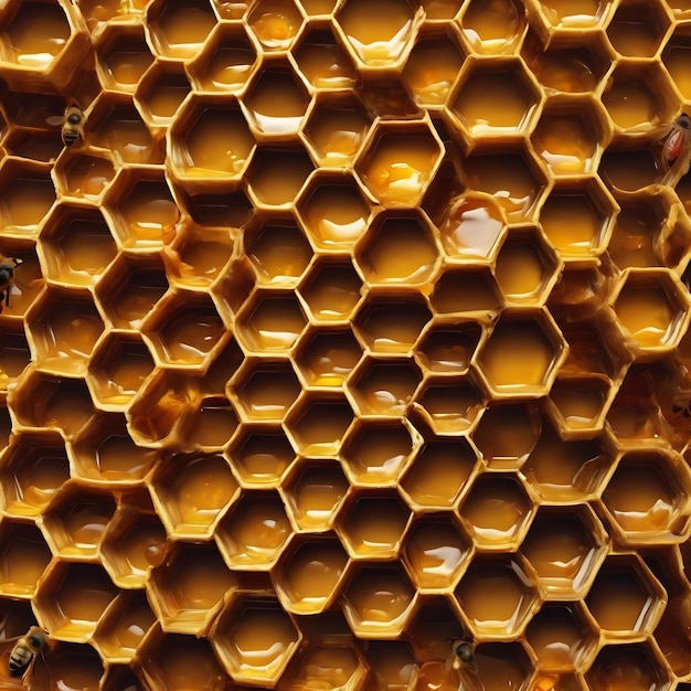 Abstract hexagon structure is honeycomb from bee hive filled with golden honey