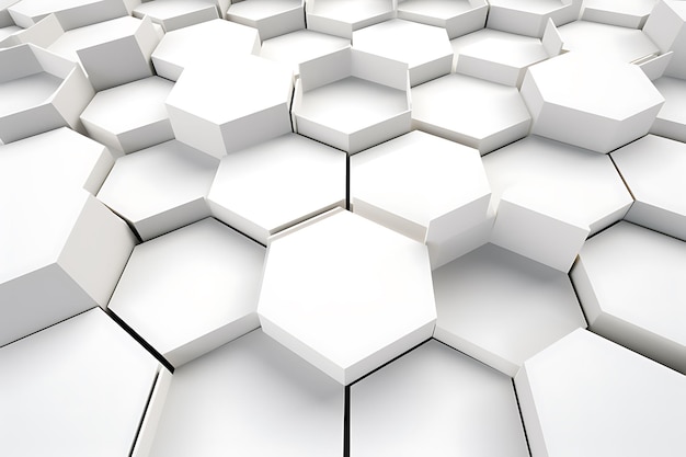 Abstract hexagonal 3d shapes white background