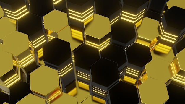 Abstract hexagonal future gold background Modern wallpaper digital design 3d render