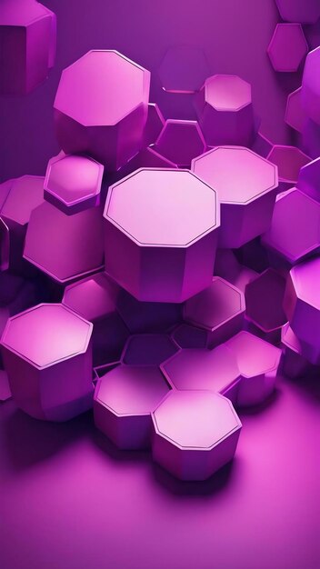 Abstract hexagonal shape and light on violet background 3d illustration 3d rendering