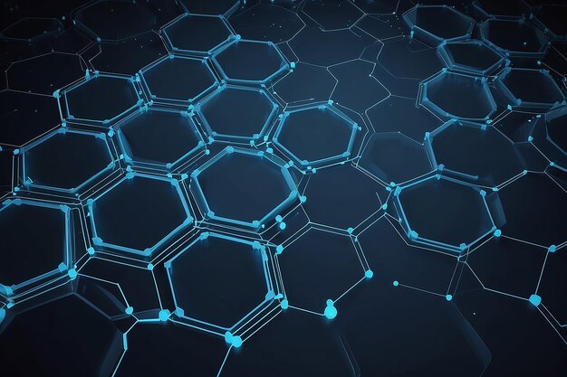 Photo abstract hexagons with nodes digital geometric with lines and dots on blue background technology connection concept