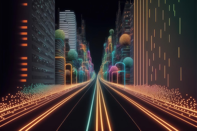 Абстрактный путь через цифровой умный городской графический дизайн
