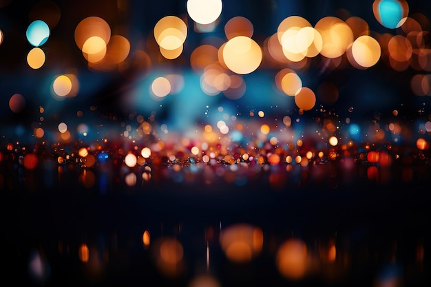 Abstract holiday background with colorful bokeh on a dark background blurred lights on a black background