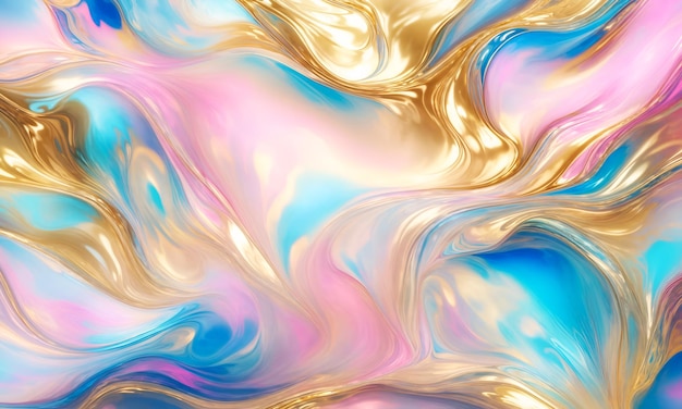 Abstract holographic background with gold pink blue colors Banner with copy space Generative Ai