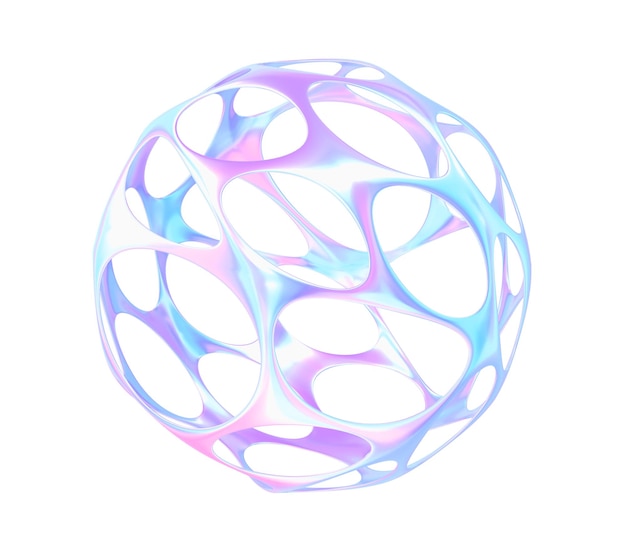 Abstract holographic iridescent sphere with gradient texture circle chromatic fluid ball digital art object futuristic neon sculpture isolated on white background 3d render