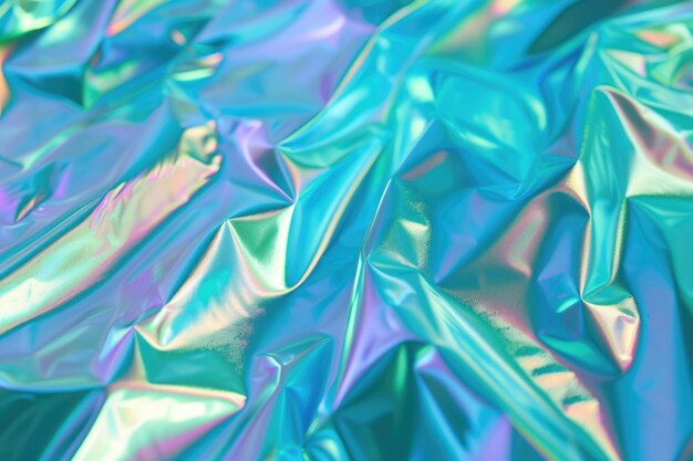 Photo abstract holographic metallic foil background in pastel neon colors