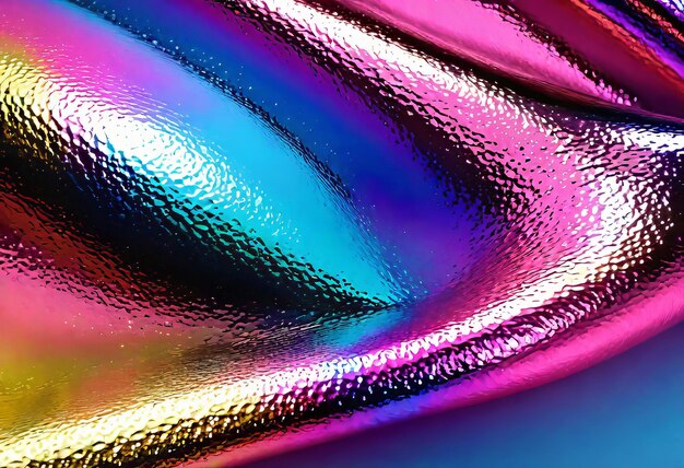 Photo abstract holographic translucent metallic liquid background with curved wave and shiny particles