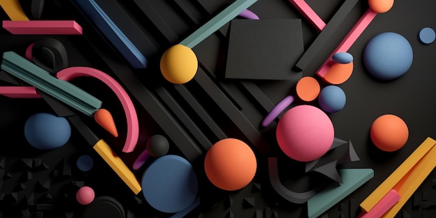 Photo abstract horizontal composition with colorful d objects on black background