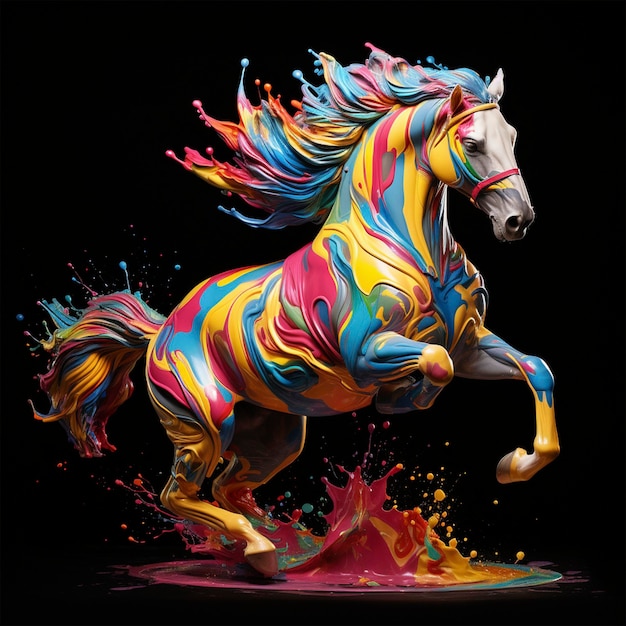 抽象的な馬動物鮮やかな高精細水彩風の時代背景壁アート
