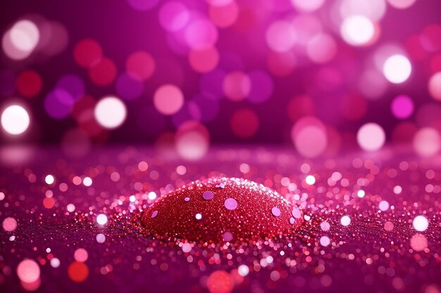 Abstract hot pink and red glitter background with white bokeh lights or circle shapes on blurred purple violet and red colors