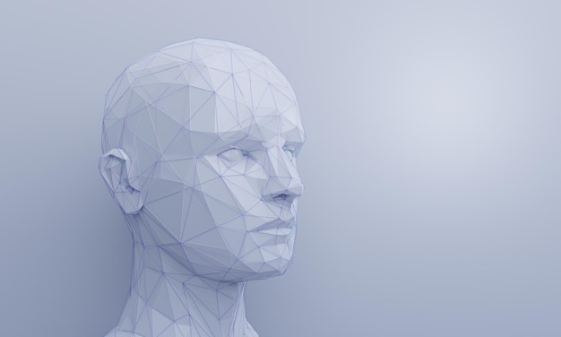 Abstract human face 3d render artificial intelligence concept