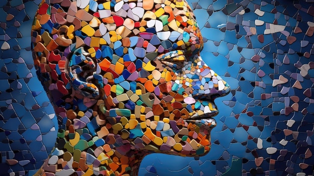 풀리지 않은 퍼즐 조각으로 만들어진 추상 인간 머리 최대주의 심리학 뇌 신경증 강박 생성 AI 이미지 웨버